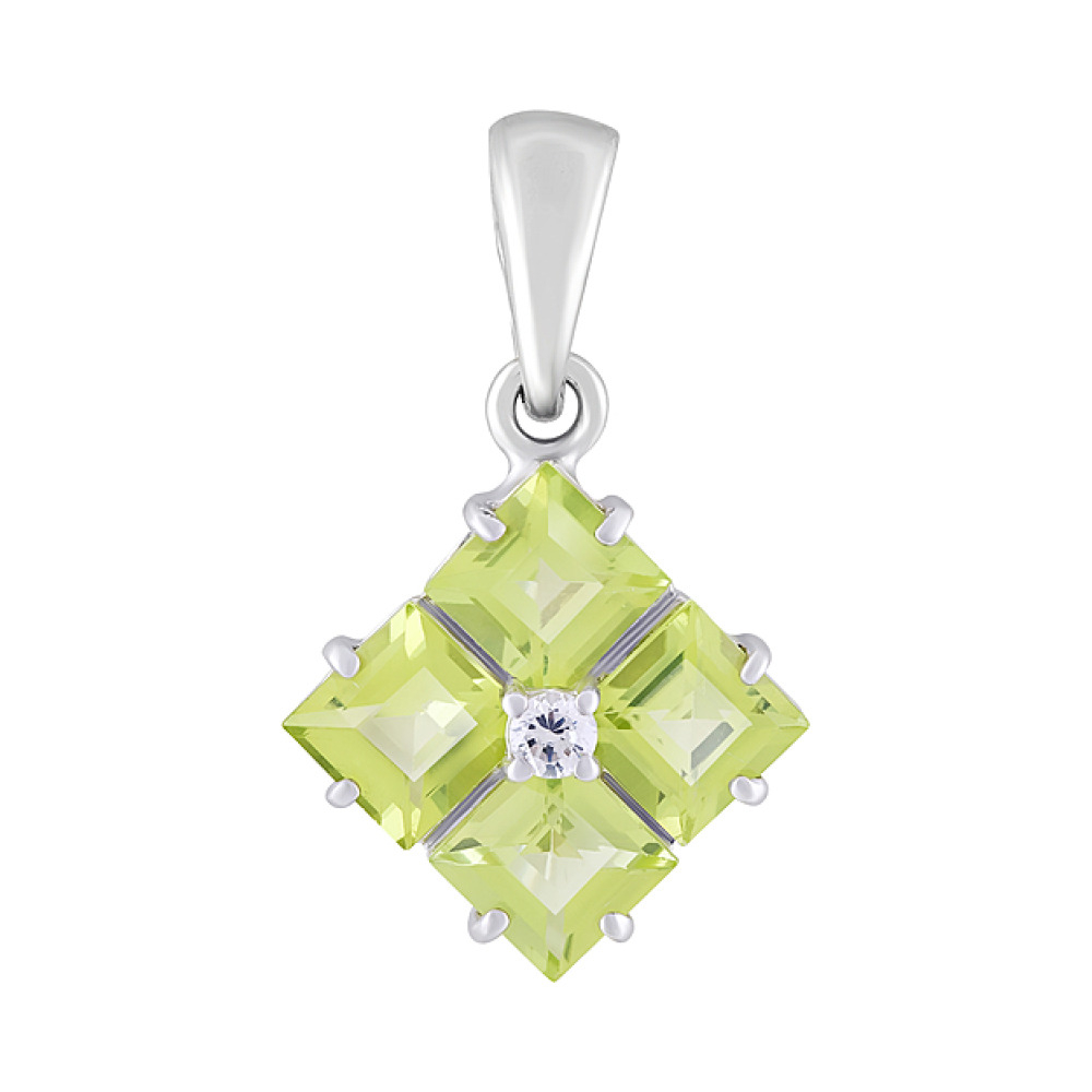 Серебряная подвеска с хризолитом и фианитом № 123254