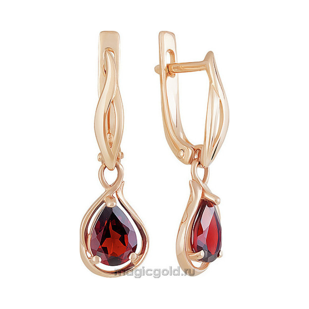 Золотые серьги с гранатом № 160602