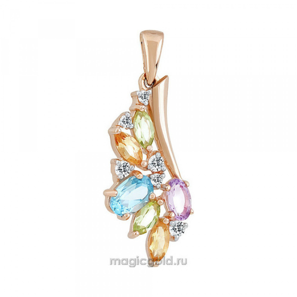 Золотая подвеска с полудрагоценными вставками и фианитом № 141292