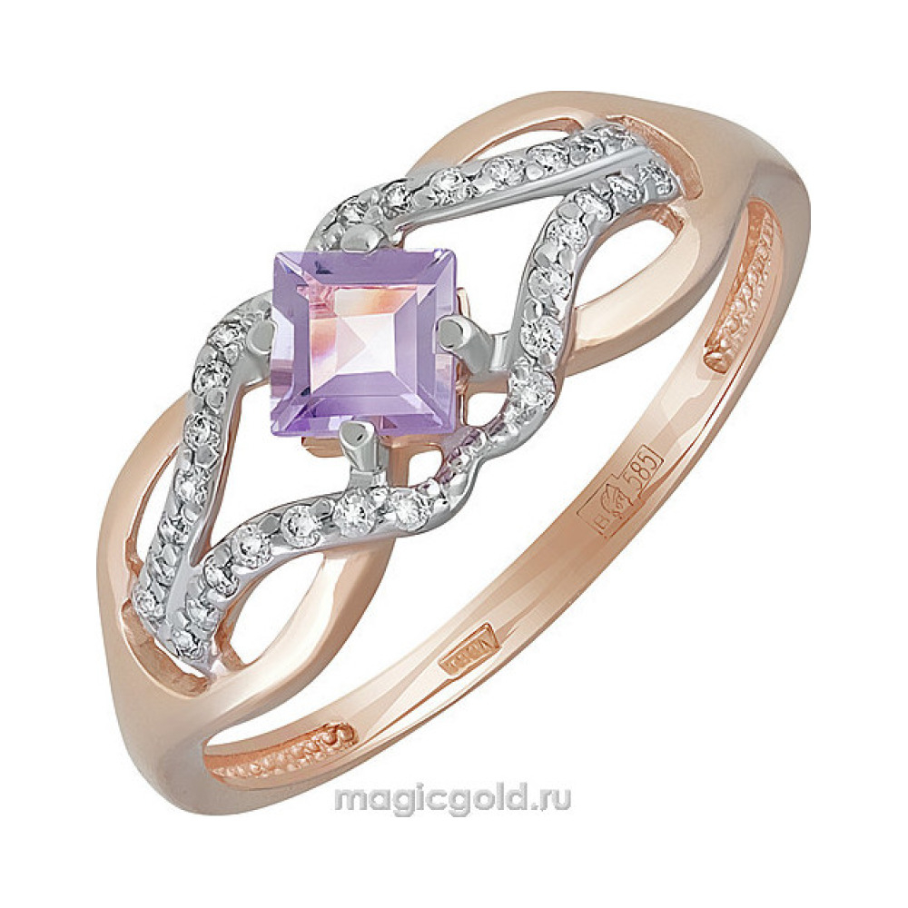 Золотое кольцо с аметистом и фианитом № 141350