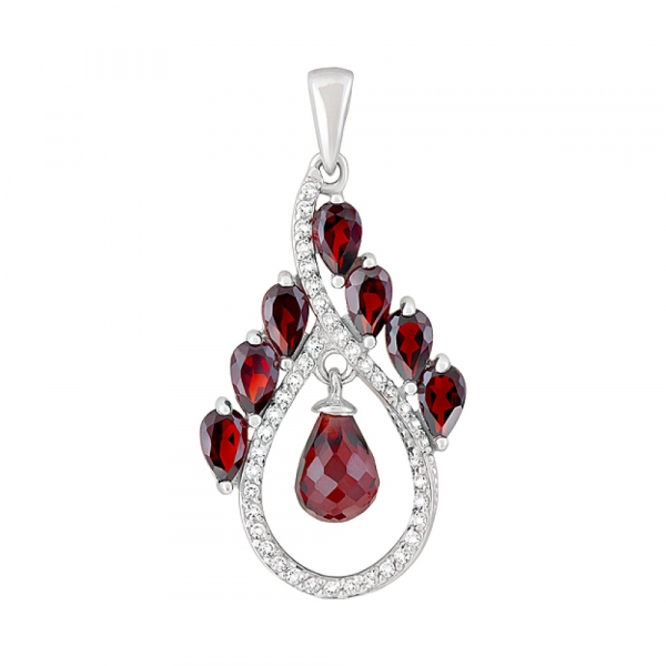 Серебряная подвеска с гранатом и фианитом № 126958