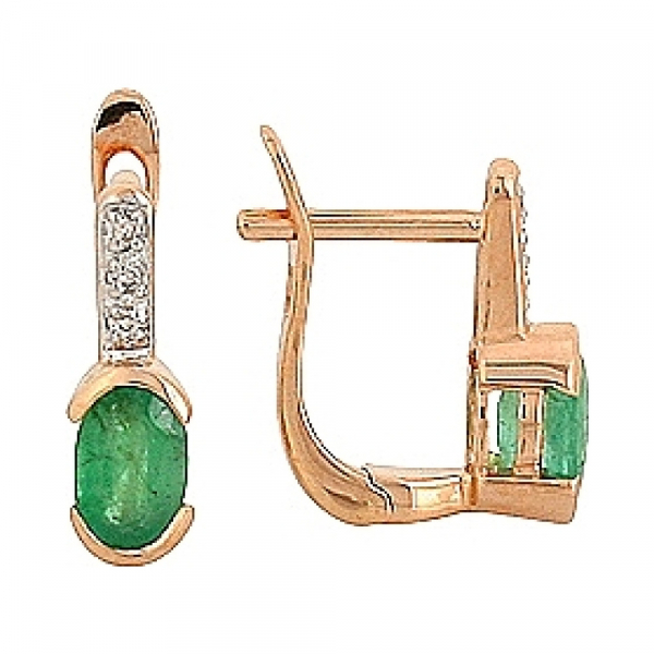 Золотые серьги с бриллиантом и изумрудом № 69118