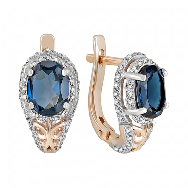 Золотые серьги с топазом и фианитом № 124093