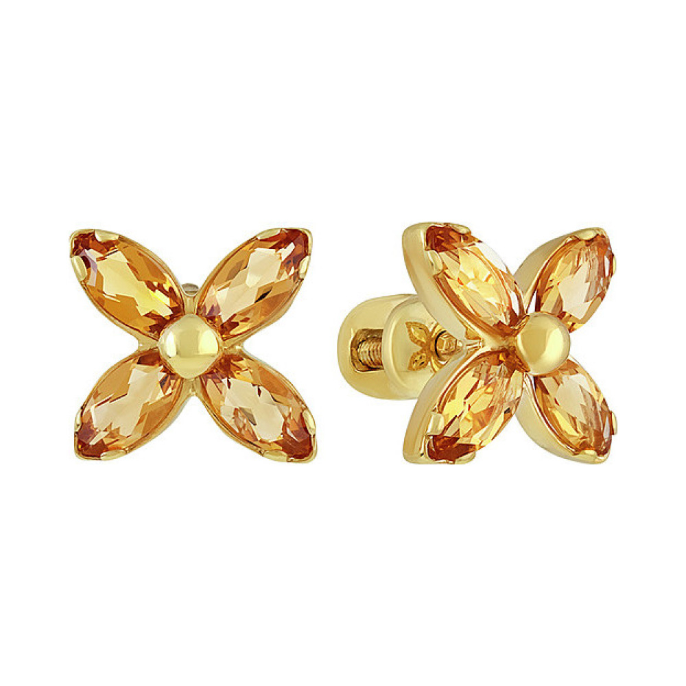 Пуссеты с цитрином и золотым покрытием № 133956