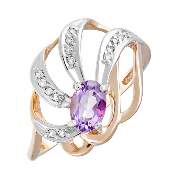Золотое кольцо с аметистом и фианитом № 126575