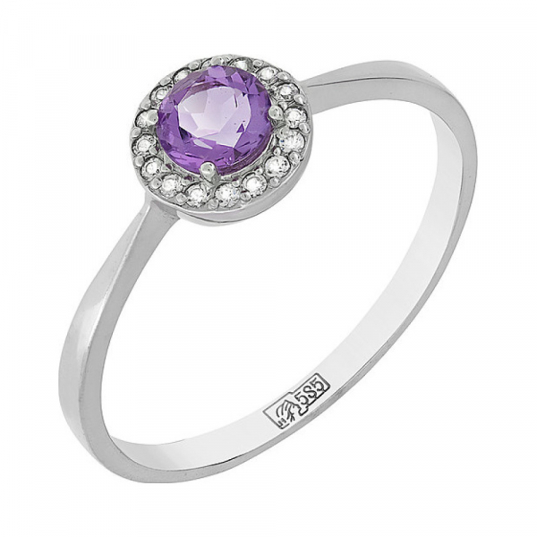 Золотое кольцо с аметистом и фианитом № 111718