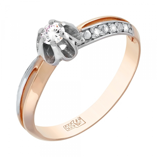 Золотое кольцо с бриллиантом № 117029