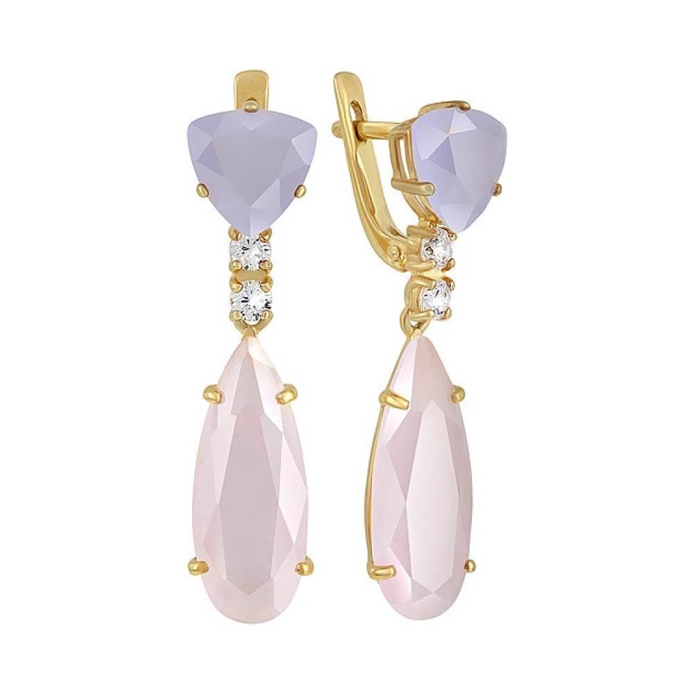 Серебряные серьги с алпанитом , фианитом и золотым покрытием № 132488