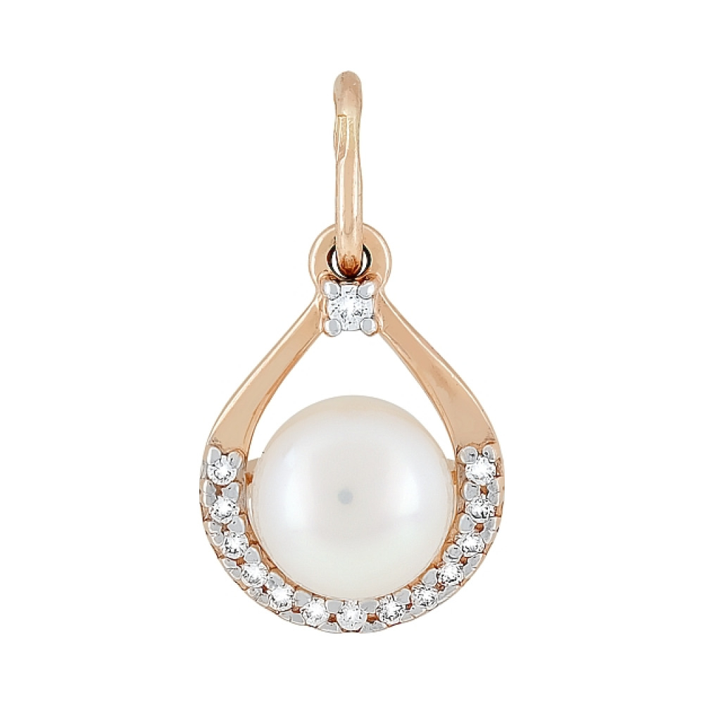 Золотая подвеска с жемчугом и фианитом № 119043