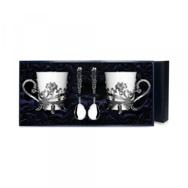 Набор серебряная чайная чашка «Цветочная»