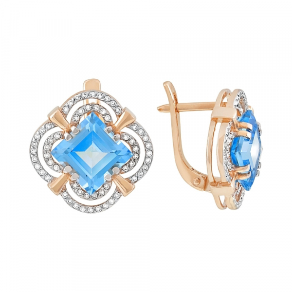 Золотые серьги с топазом и фианитом № 118870