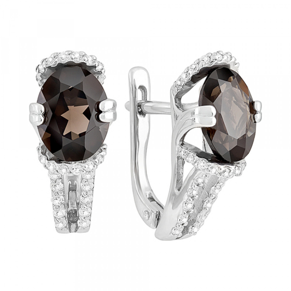 Серебряные серьги с раухтопазом и фианитом № 123306