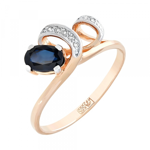 Золотое кольцо с бриллиантом и сапфиром № 97866