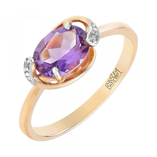 Золотое кольцо с аметистом и фианитом № 107275