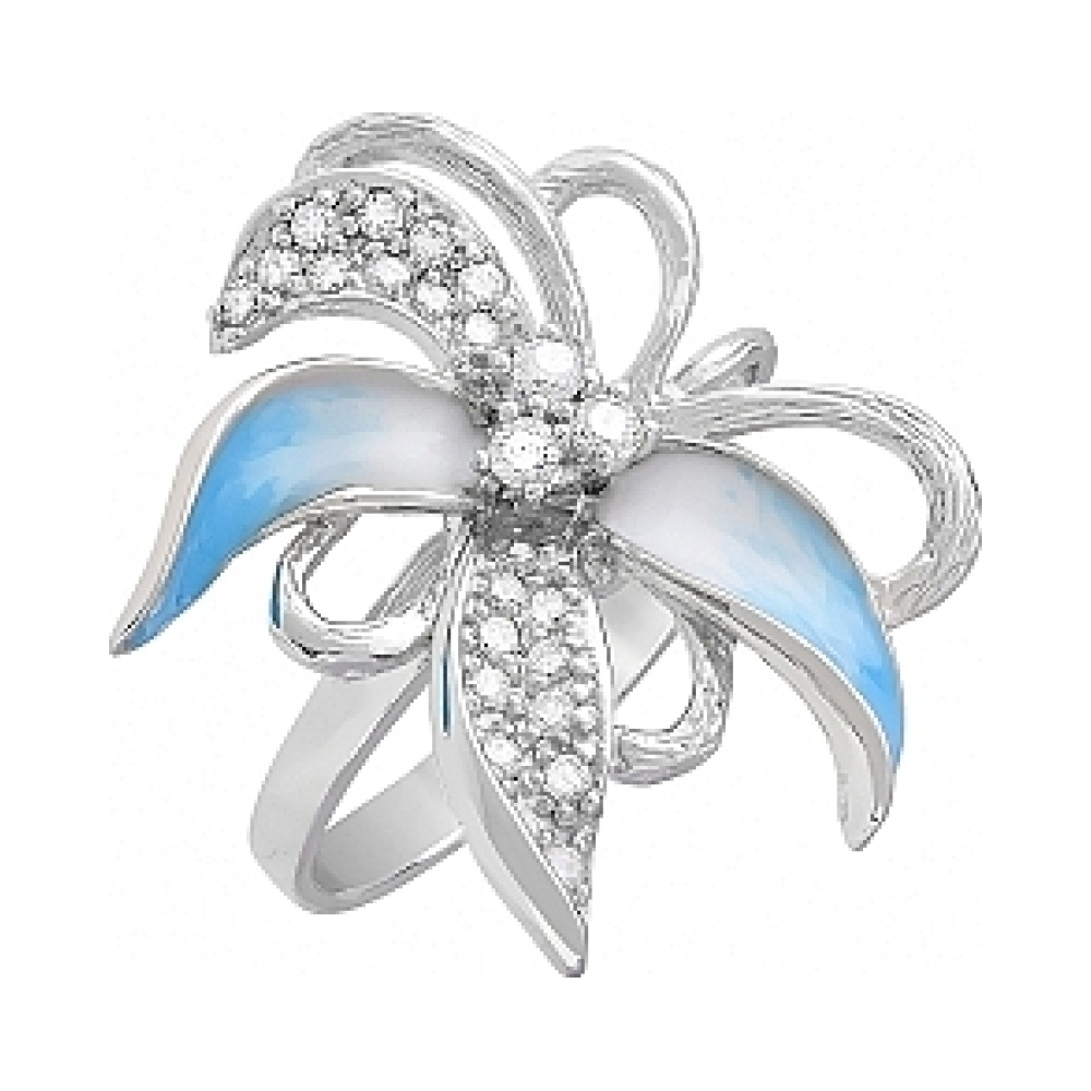 Серебряное кольцо с фианитом и эмалью № 114962