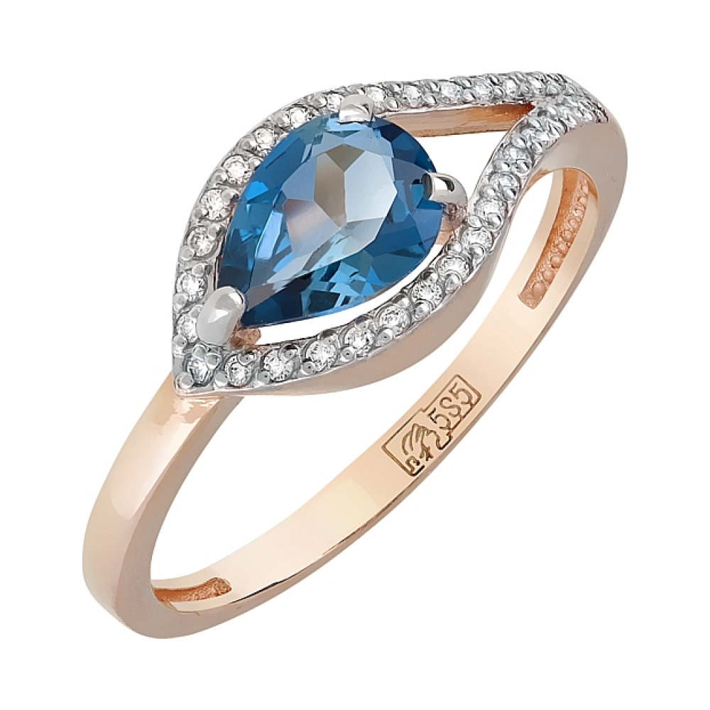 Золотое кольцо с топазом и фианитом № 119543