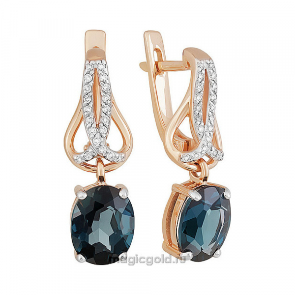 Золотые серьги с топазом и фианитом № 140055