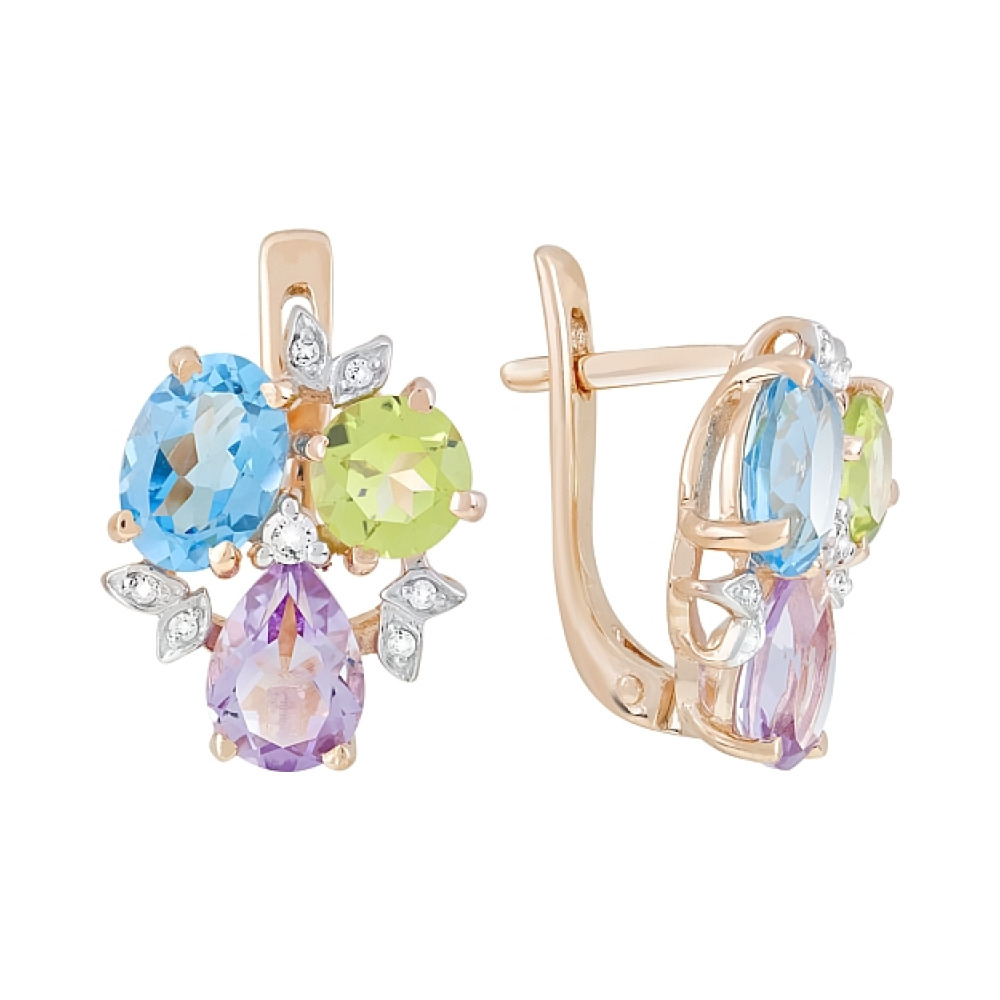 Золотые серьги с полудрагоценными  вставками и фианитом № 119628