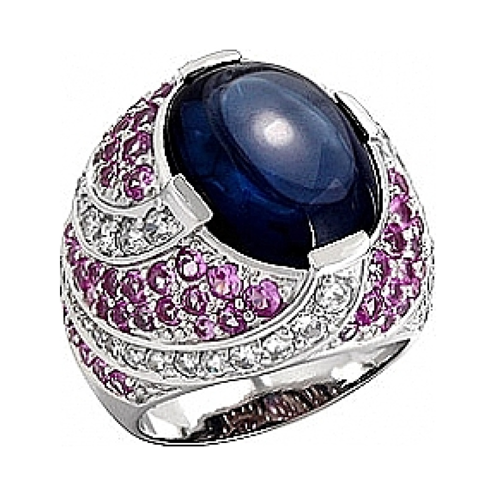 Серебряное кольцо с имитац. корунда и фианитом № 75161