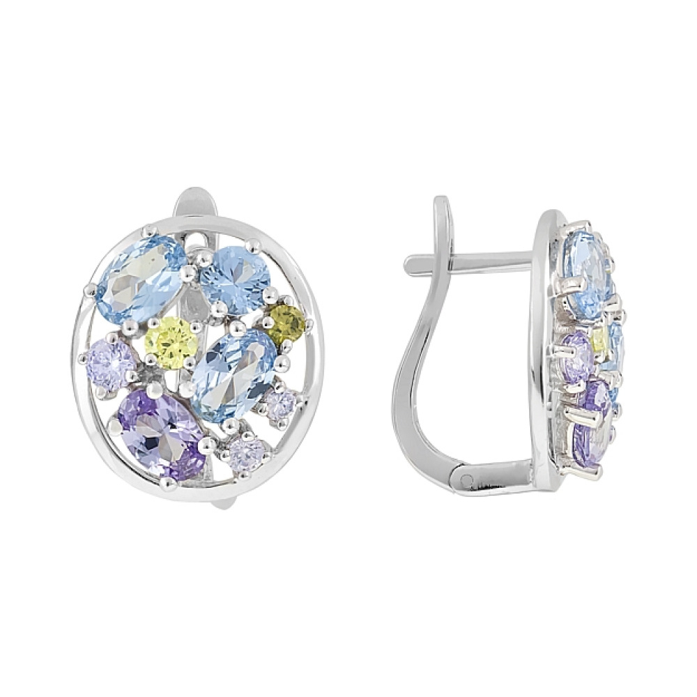 Серебряные серьги с имитац. шпинели, корундом и фианитом № 112767