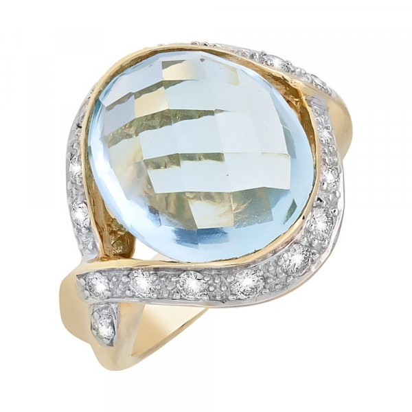 Золотое кольцо с бриллиантом и топазом № 65388