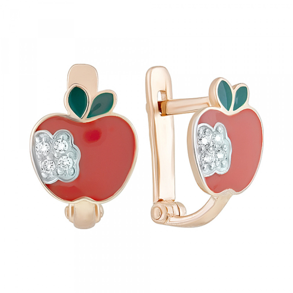 Золотые серьги с эмалью и фианитами № 126792