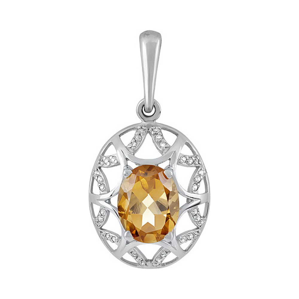 Серебряная подвеска с цитрином и фианитом № 124690