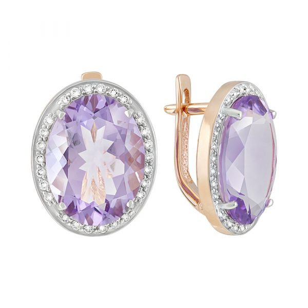 Золотые серьги с аметистом и фианитом № 128430