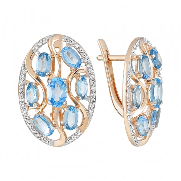 Золотые серьги с топазом и фианитом № 120462