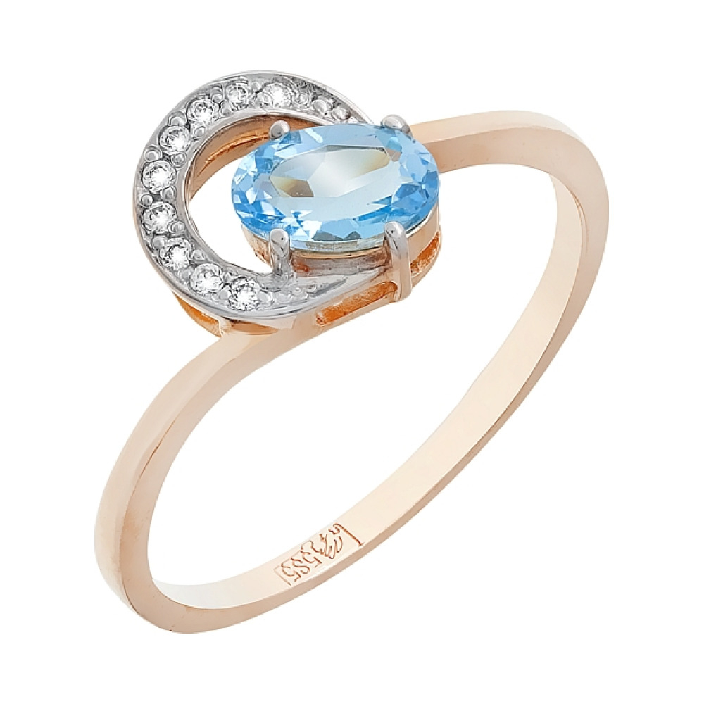 Золотое кольцо с топазом и фианитами № 77081