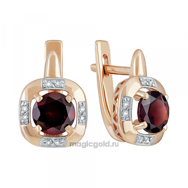Золотые серьги с гранатом и фианитом № 139094