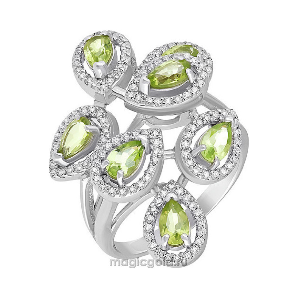 Серебряное кольцо с хризолитом и фианитом № 134195