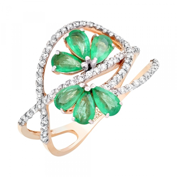 Золотое кольцо с бриллиантом и изумрудом № 95739