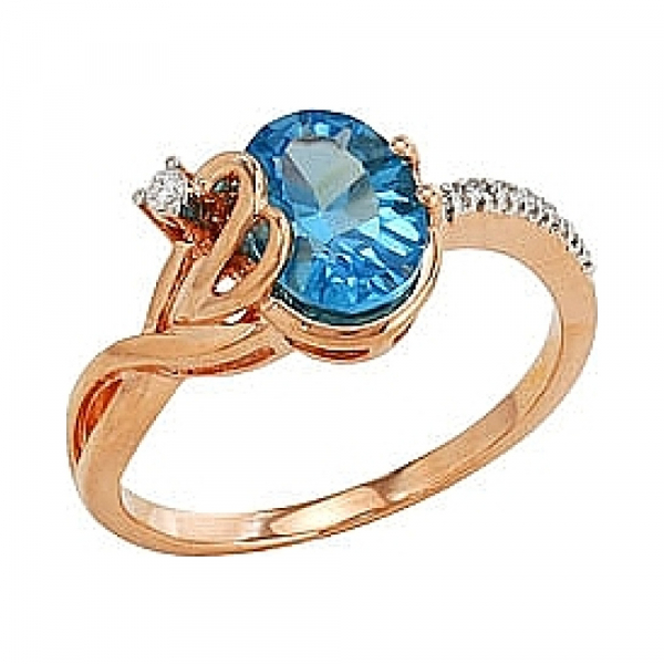 Золотое кольцо с бриллиантом и топазом № 82242