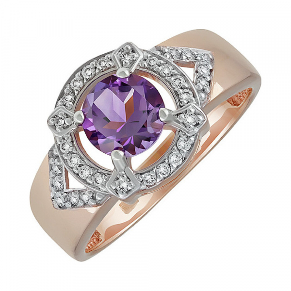 Золотое кольцо с аметистом и фианитом № 137534