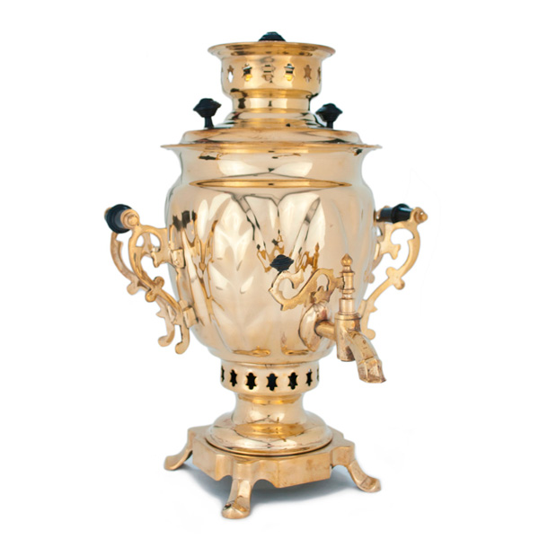 Самовар жаровой "желудь", 2 литра, полированная латунь