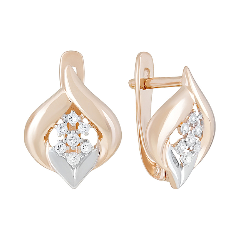 Золотые серьги с фианитами № 128013