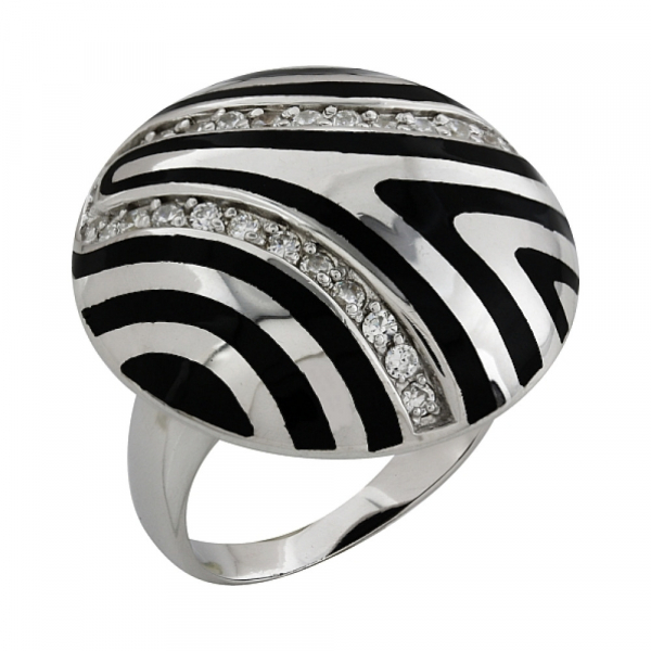 Серебряное кольцо с фианитом и кауч. вставками № 99376