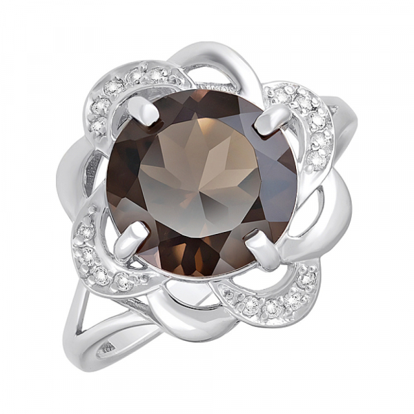 Серебряное кольцо с раухтопазом и фианитом № 124648