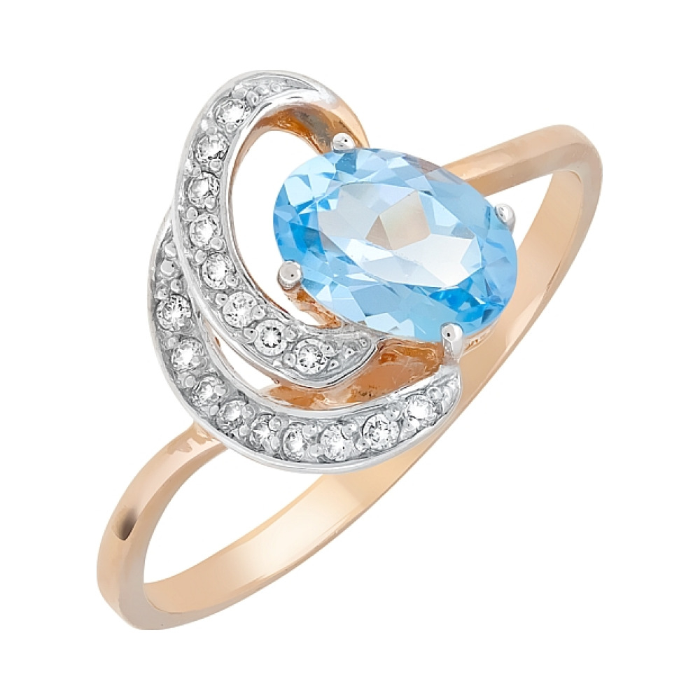 Золотое кольцо с топазом и фианитом № 104722
