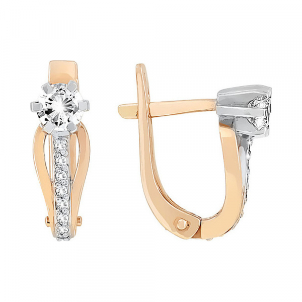 Золотые серьги с бриллиантом № 114197