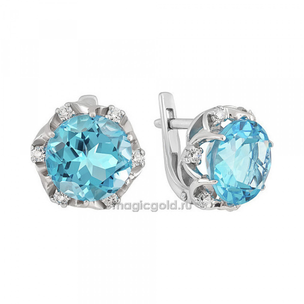 Серебряные серьги с топазом и фианитом № 140155