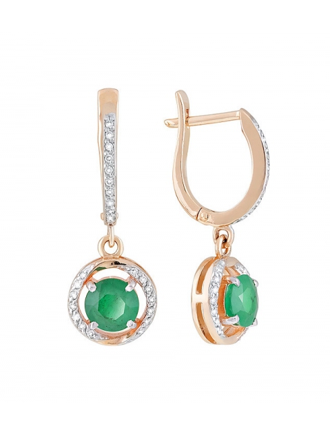 Золотые серьги с бриллиантом и изумрудом № 120405