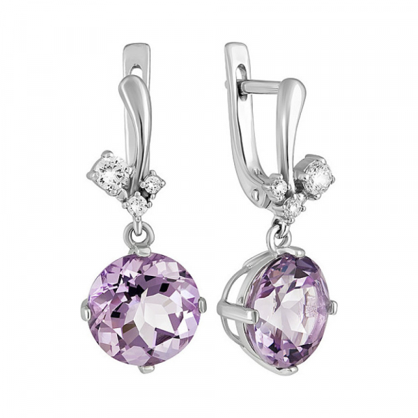 Серебряные серьги с аметистом и фианитом № 133132