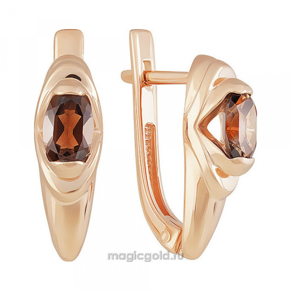 Золотые серьги с раухтопазом № 142202