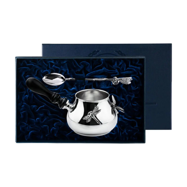 Набор для кофе Стрекоза: ложка, турка из серебра 925 пробы