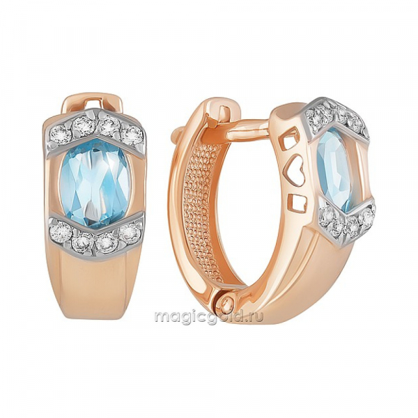 Золотые серьги с топазом и фианитом № 158928