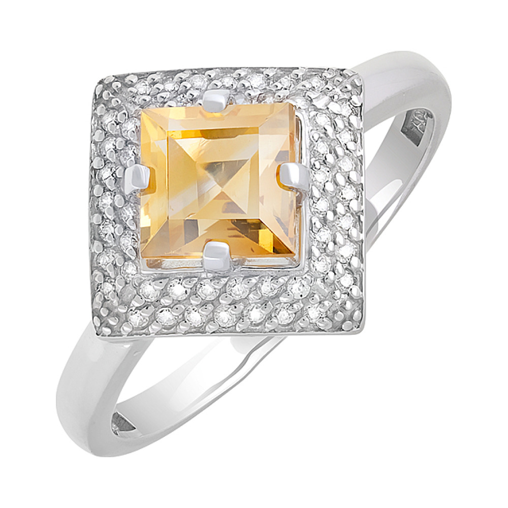 Серебряное кольцо с цитрином и фианитом № 127051