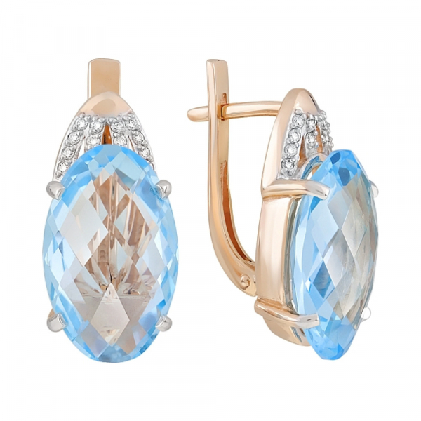 Золотые серьги с топазом и фианитом № 121064