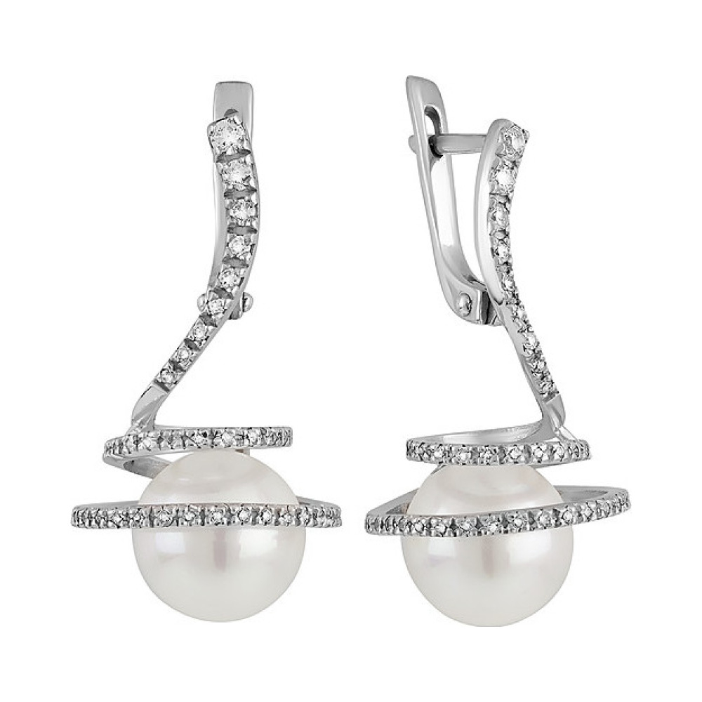 Серебряные серьги с перламутровым жемчугом и фианитом № 133381